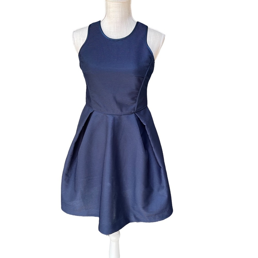 Maje Grease Fit and Flare Textured Navy Blue Cocktail Mini Dress Size: 1 (S)‎